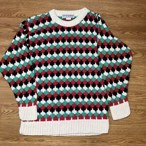 Vtg 90s Beaucoup Geometric Knit Pullover Colorful Sweater Women’s Sz L USA Made